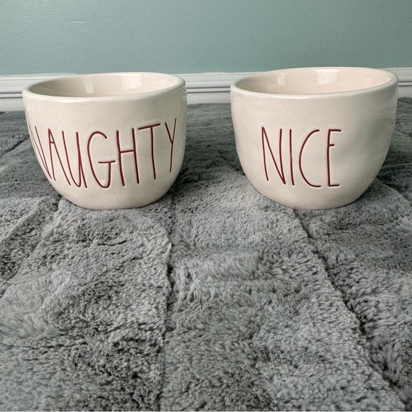 Rae Dunn Other - Rae Dunn Naughty Nice Candy Tidbit Bowls Christmas Holiday Pair White Red